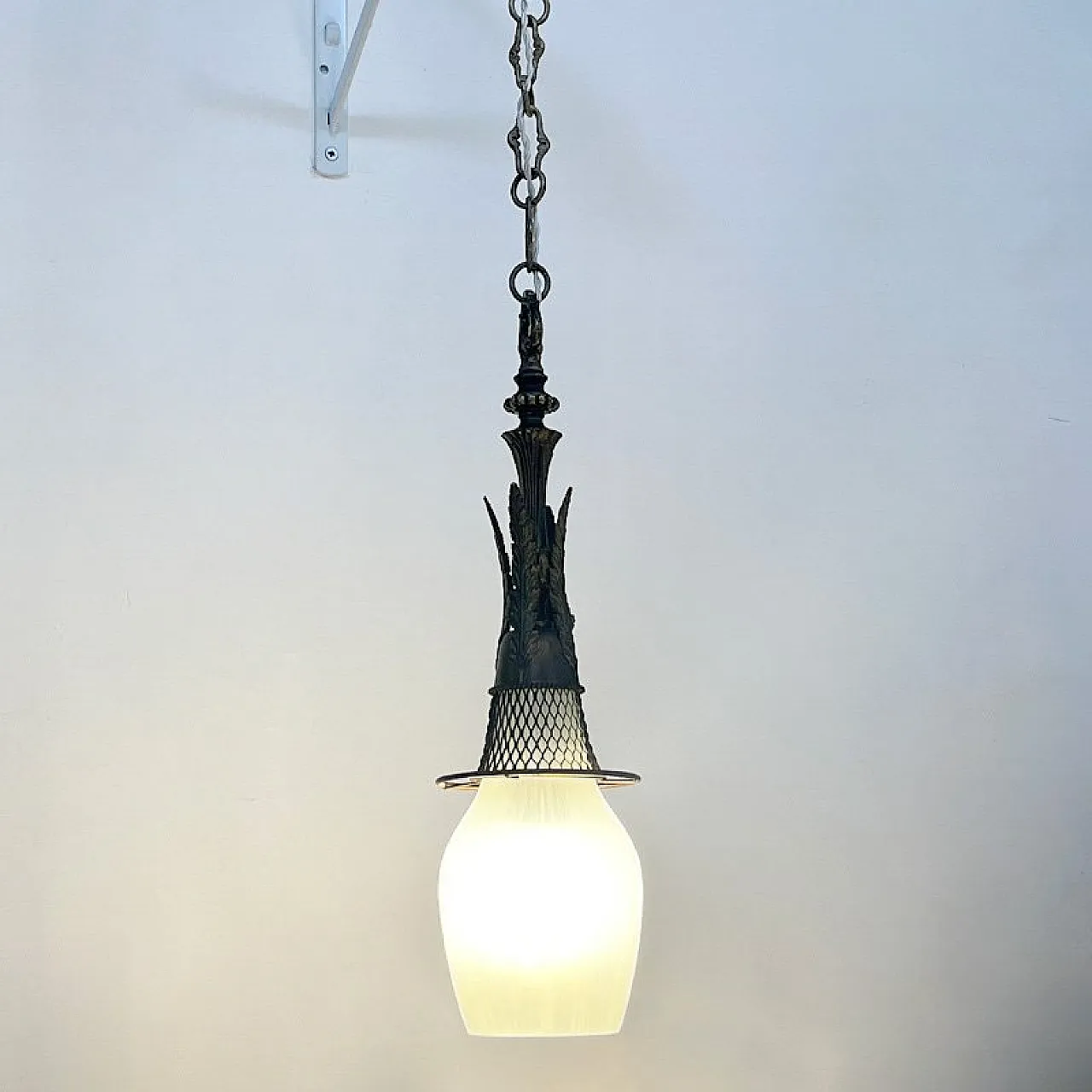 Pendant in Bronze, Brass and Glass, Holland, Early 1900s 6