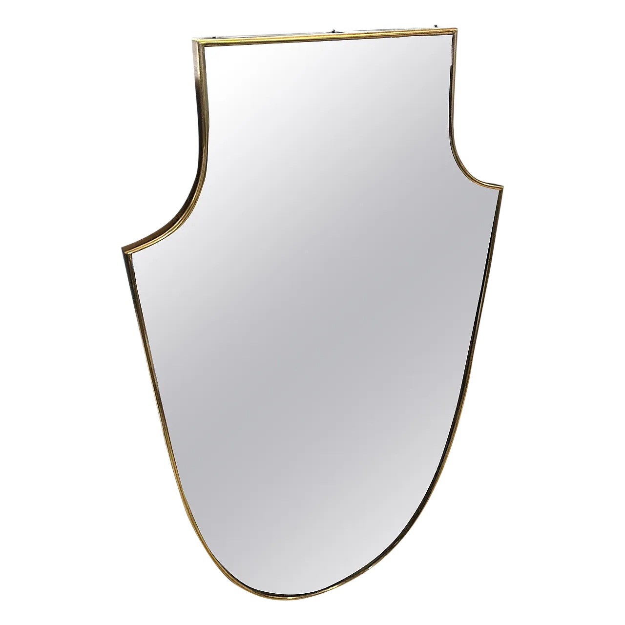 Shield-shaped brass mirror in Gio Ponti style, 1950s 12