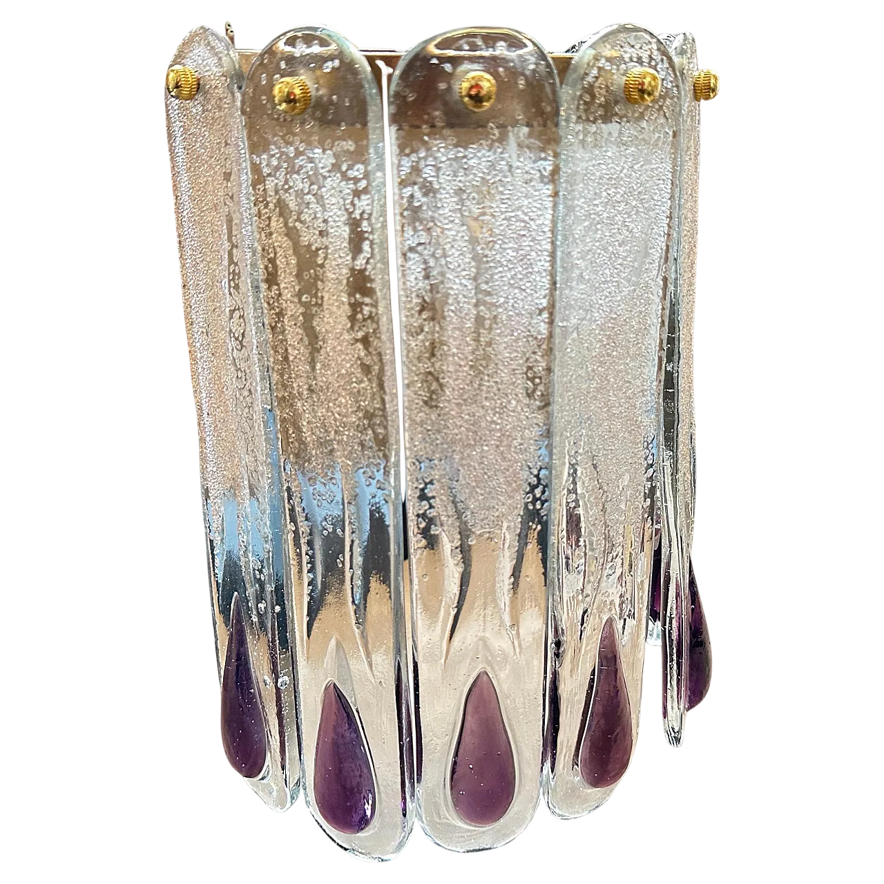 Lampada da parete in vetro di Murano trasparente e viola, anni '70 21