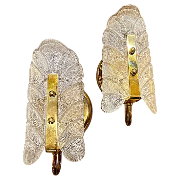 Pair of brass and Murano glass wall sconces Barovier style, 1970s