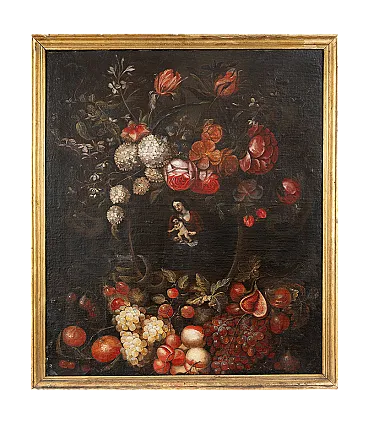 Flemish painting oil on canvas depicting still life, 18th century