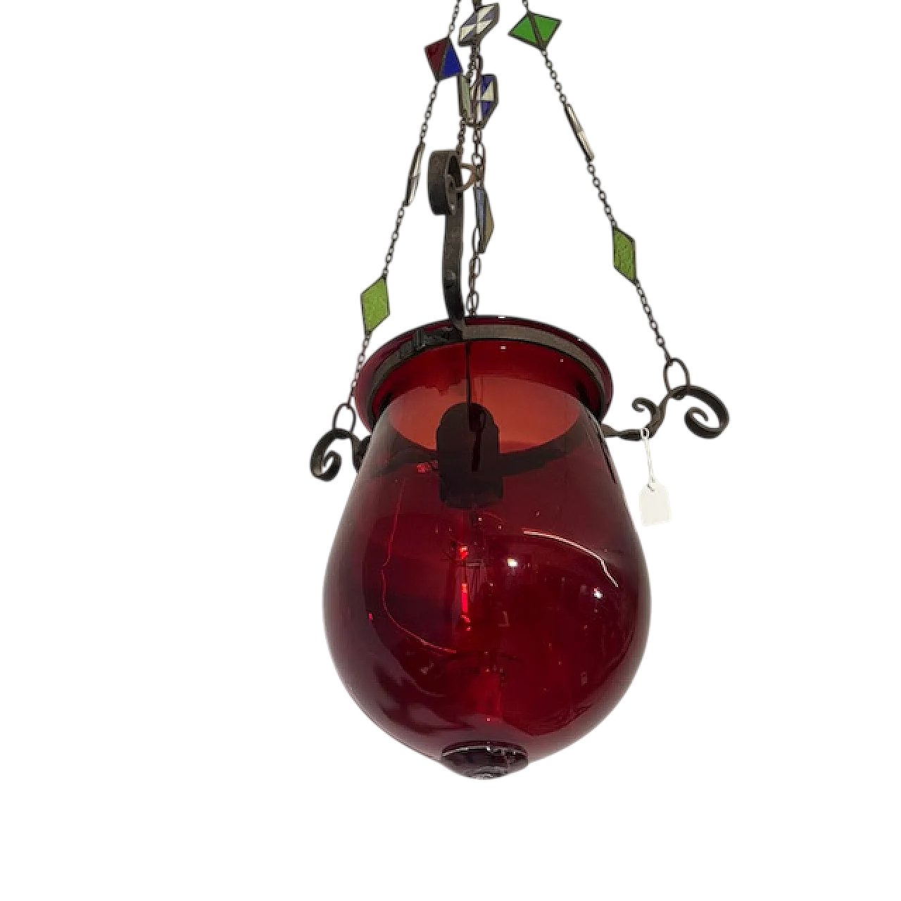 Lampadario porta candela vetro rosso, fine '800 17