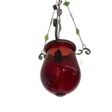 Lampadario porta candela vetro rosso, fine '800