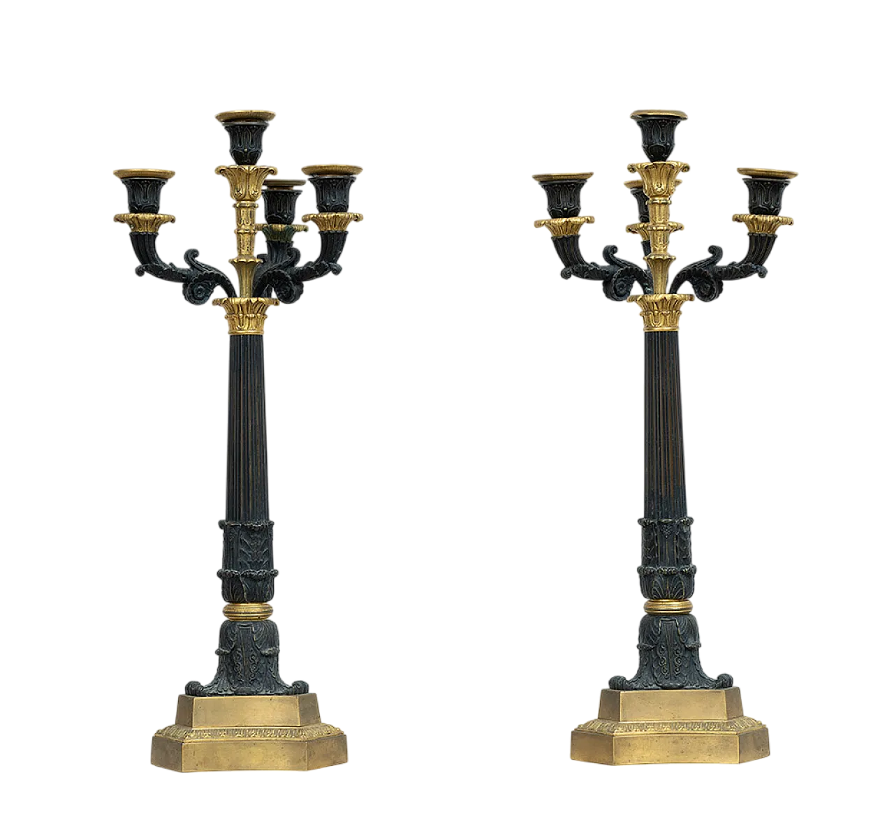 Pair of candelabra Charles X with four flames in golden bronze, 19th c 4