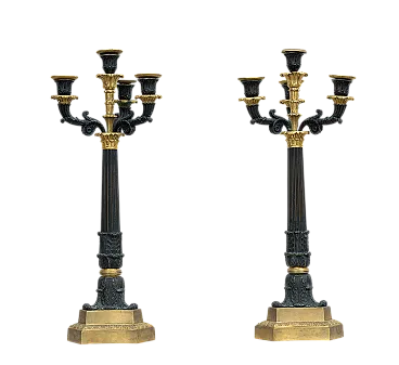 Pair of candelabra Charles X with four flames in golden bronze, 19th c