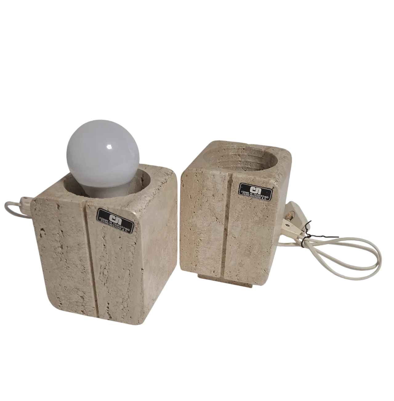 Coppia di lampade da tavolo Cerri Nestore in travertino, anni '70 5