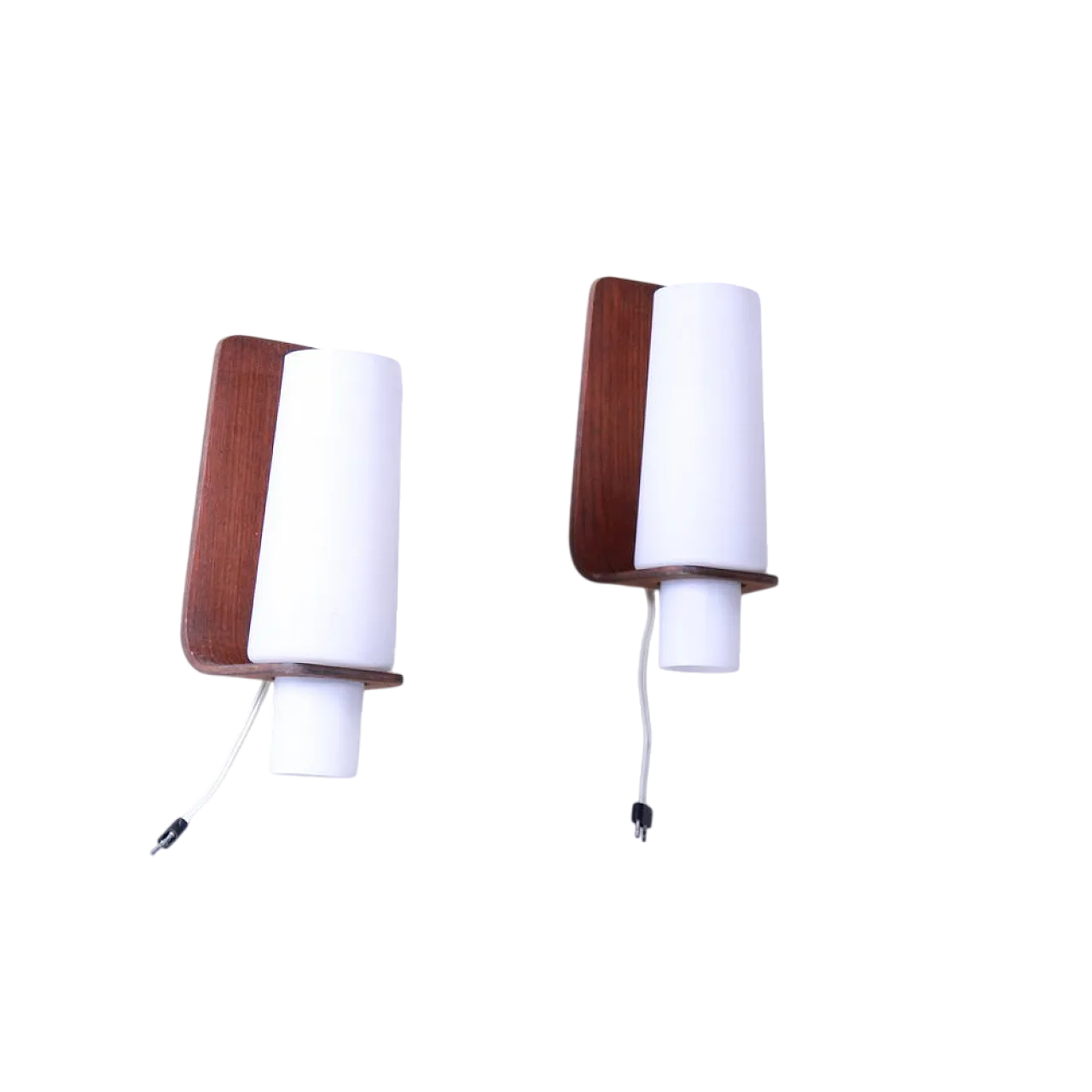 Coppia di lampade da parete in legno e vetro, anni '60 12