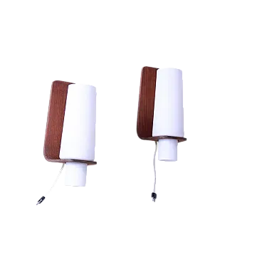 Pair of Wood and Glass Wall Lights, 60s