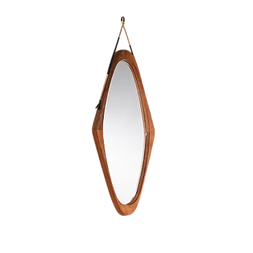 Specchio da parete con cornice in legno e corda, anni '60