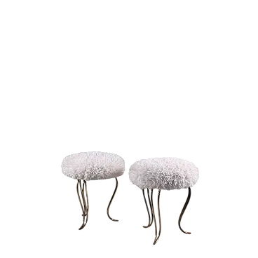Pair of stools in brass and leather, 50s