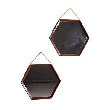 Pair of mirrors with octagonal wooden frame, 50s