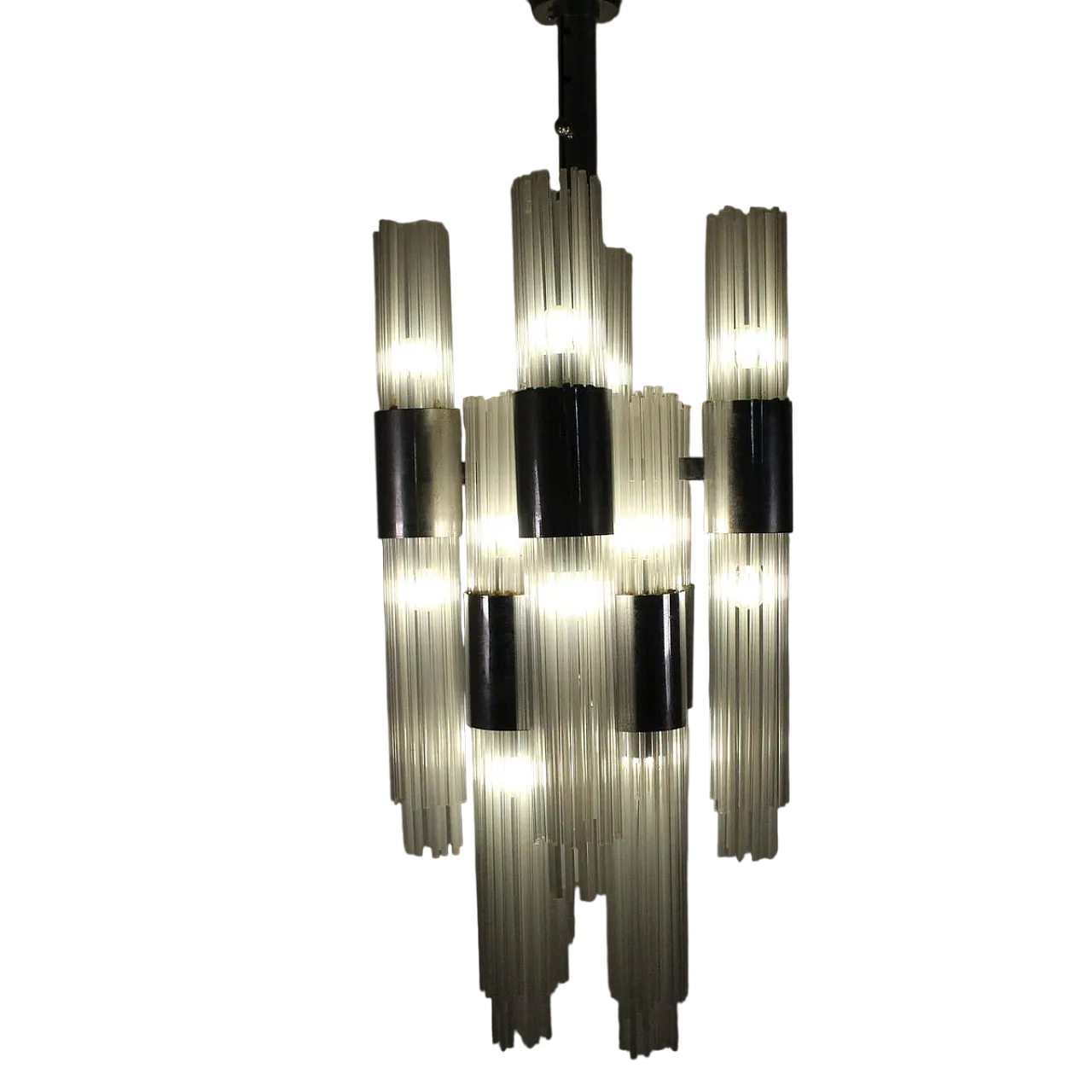 Lampadario con aste in vetro e struttura in acciaio, 1970 21