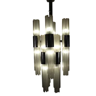 Chandelier with Glass Rods and Steel Structure, 1970