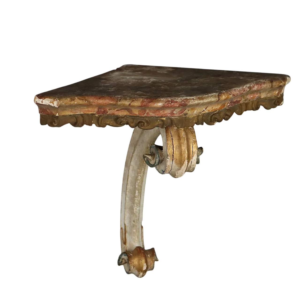 Carved and lacquered wood console table in fake marble, 18th century 7