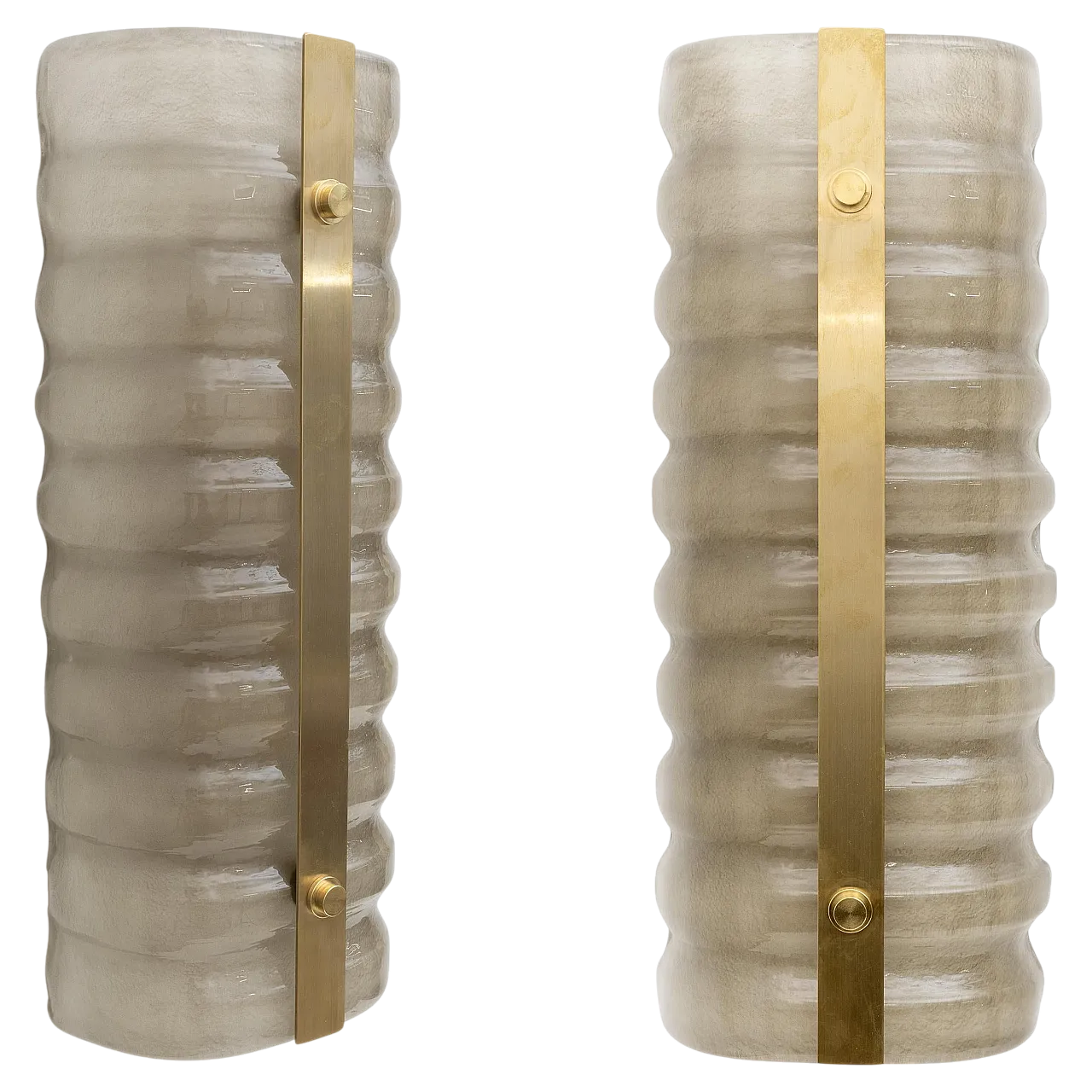 Pair of brass and smoked Murano glass wall sconces, 2000s 11