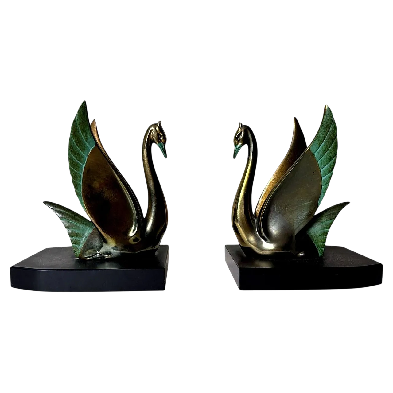 Coppia di reggilibri in ottone e marmo, anni '30 21