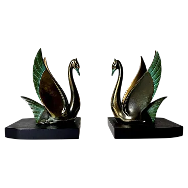 Coppia di reggilibri in ottone e marmo, anni '30