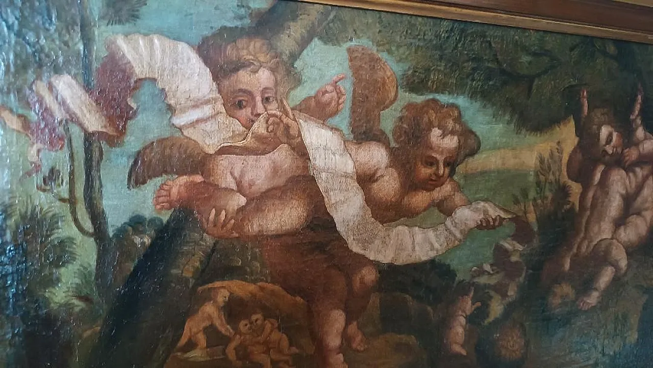 Dipinto antico a olio su tela, putti, scuola italiana, '700 6