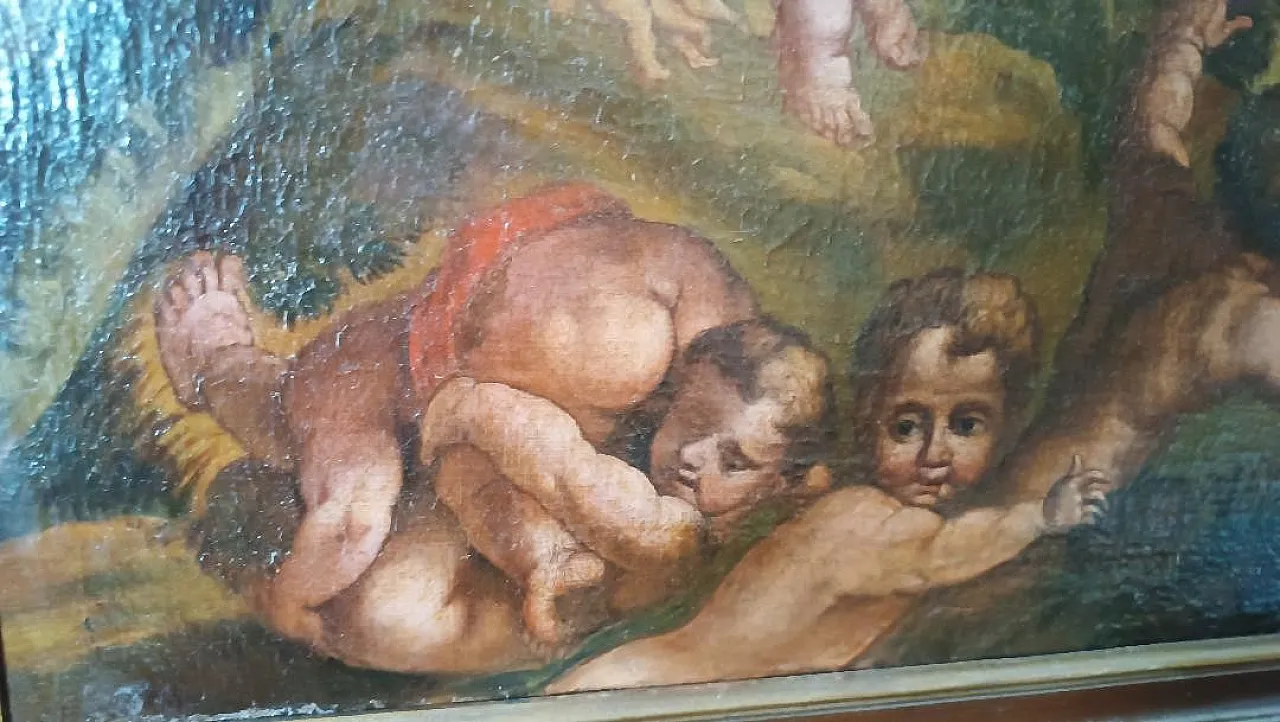 Dipinto antico a olio su tela, putti, scuola italiana, '700 7
