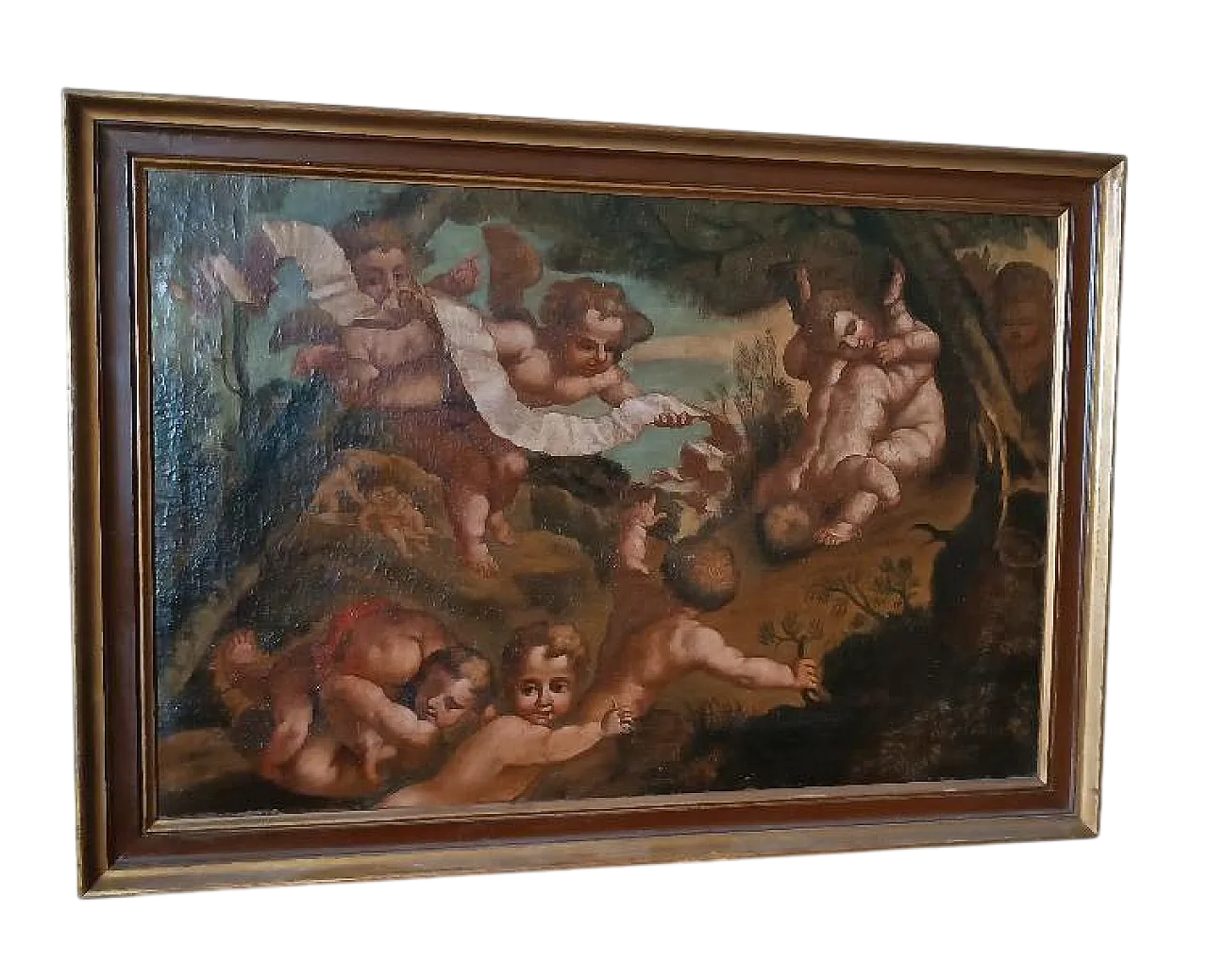 Dipinto antico a olio su tela, putti, scuola italiana, '700 13