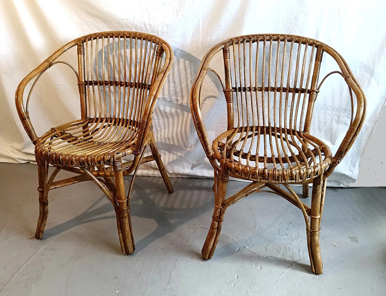 Pair of bamboo armchairs, 70s 1