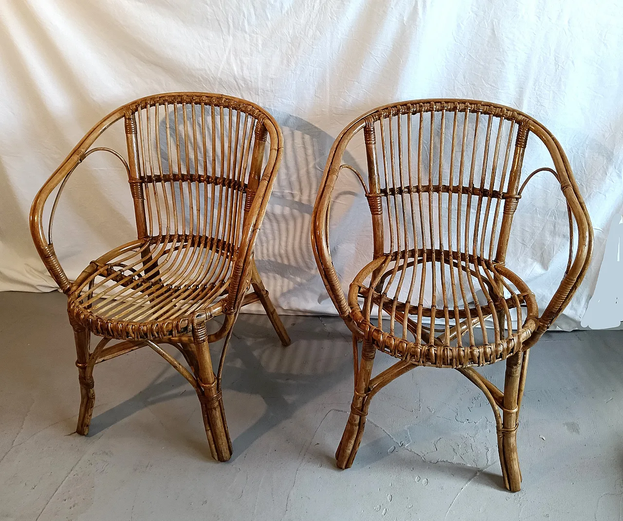Pair of bamboo armchairs, 70s 2