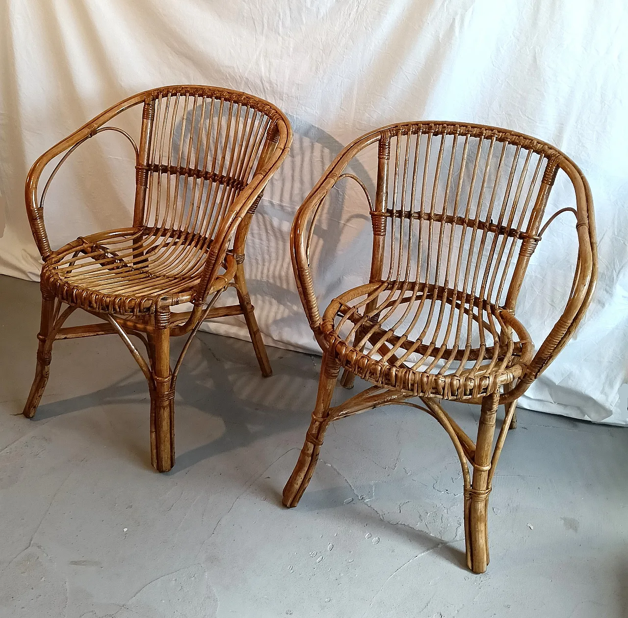 Pair of bamboo armchairs, 70s 3