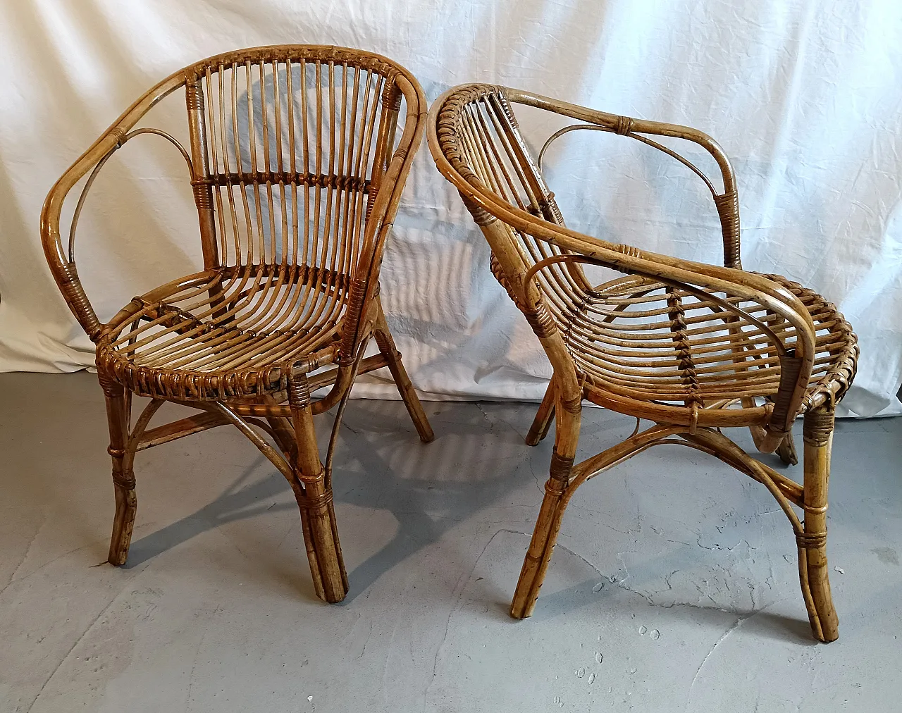 Pair of bamboo armchairs, 70s 4