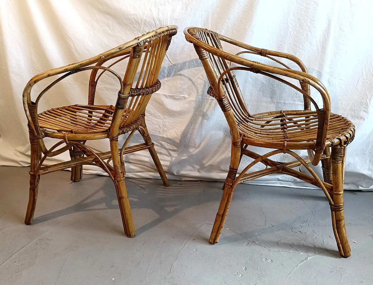 Pair of bamboo armchairs, 70s 5