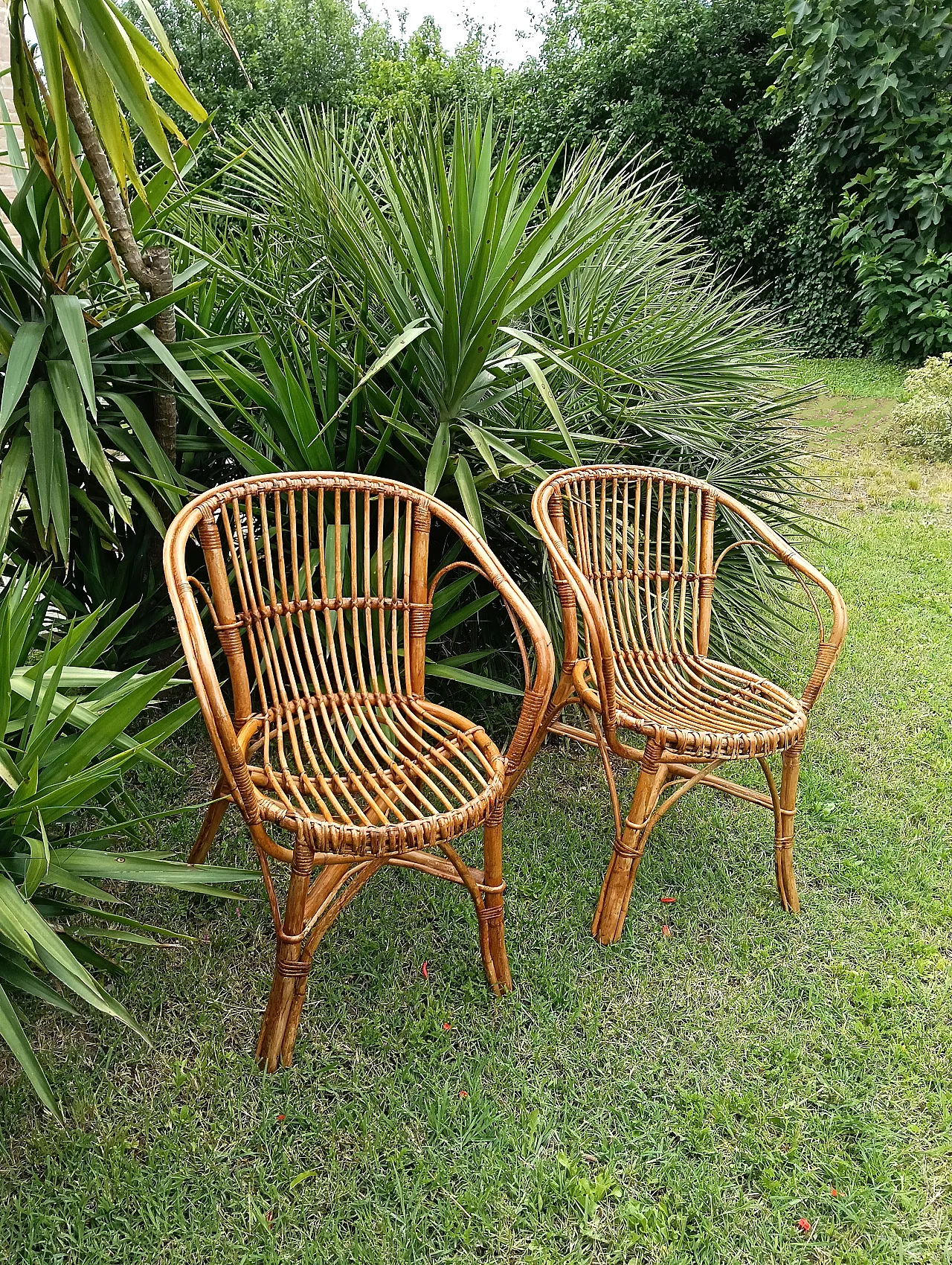 Pair of bamboo armchairs, 70s 7