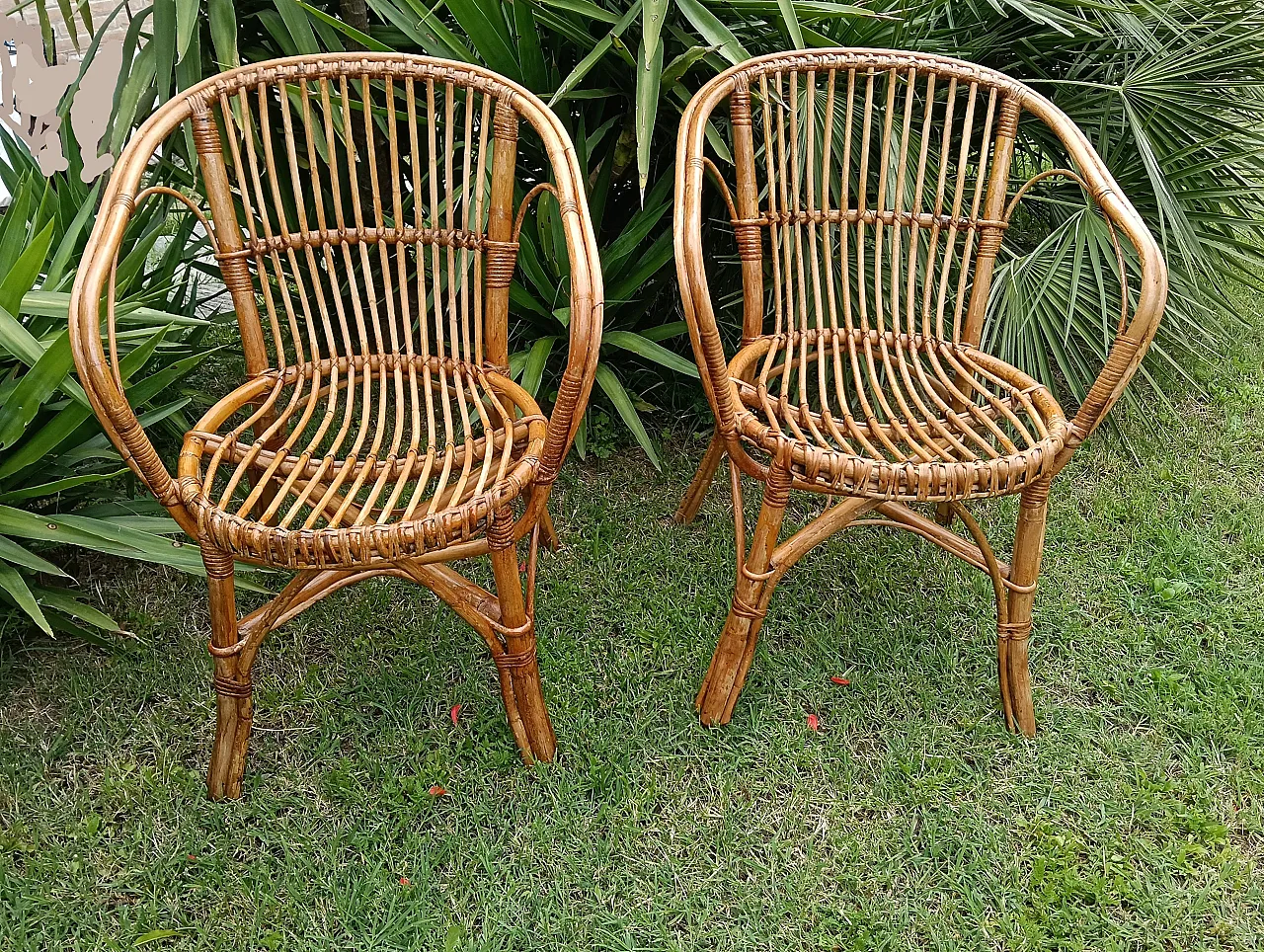 Pair of bamboo armchairs, 70s 8