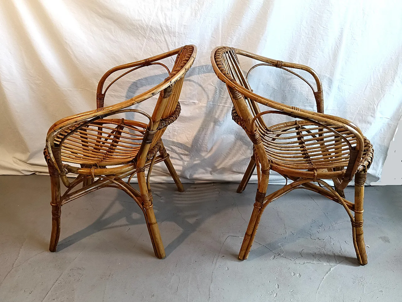 Pair of bamboo armchairs, 70s 9