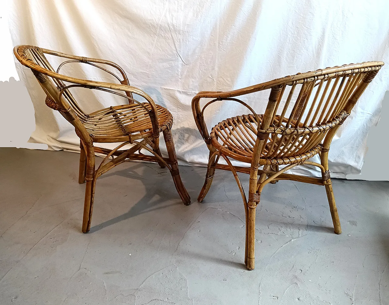 Pair of bamboo armchairs, 70s 11