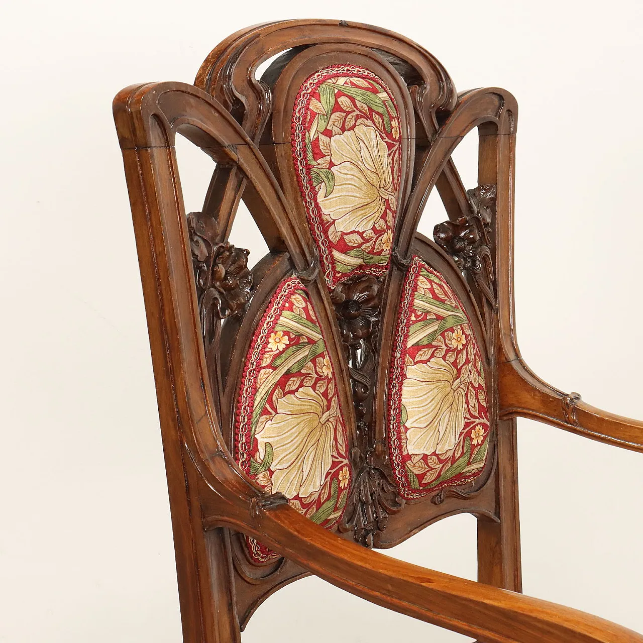 Coppia di Poltroncine Liberty imbottite e scolpite, primi '900 5