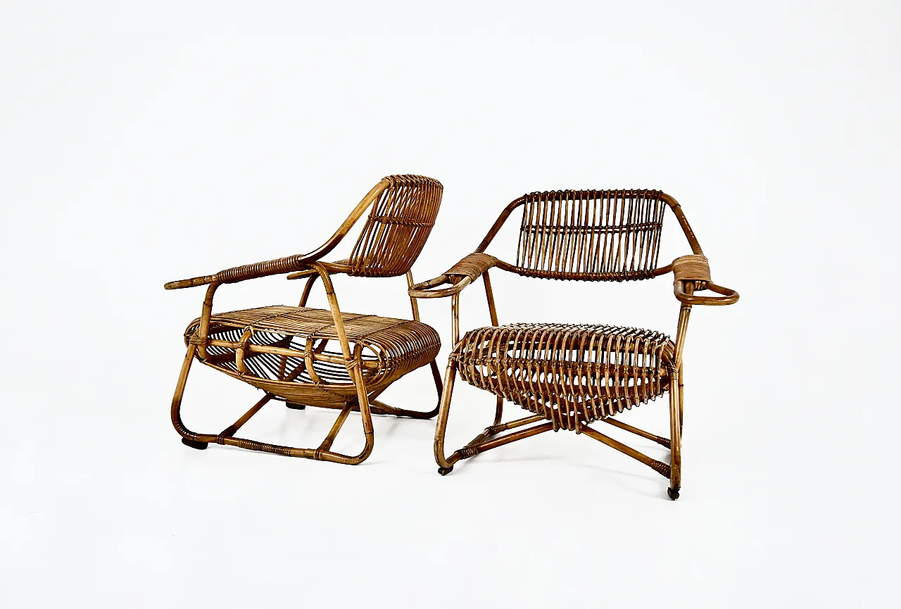 Le poltrone di rattan italiana, anni '60, set di 2 1