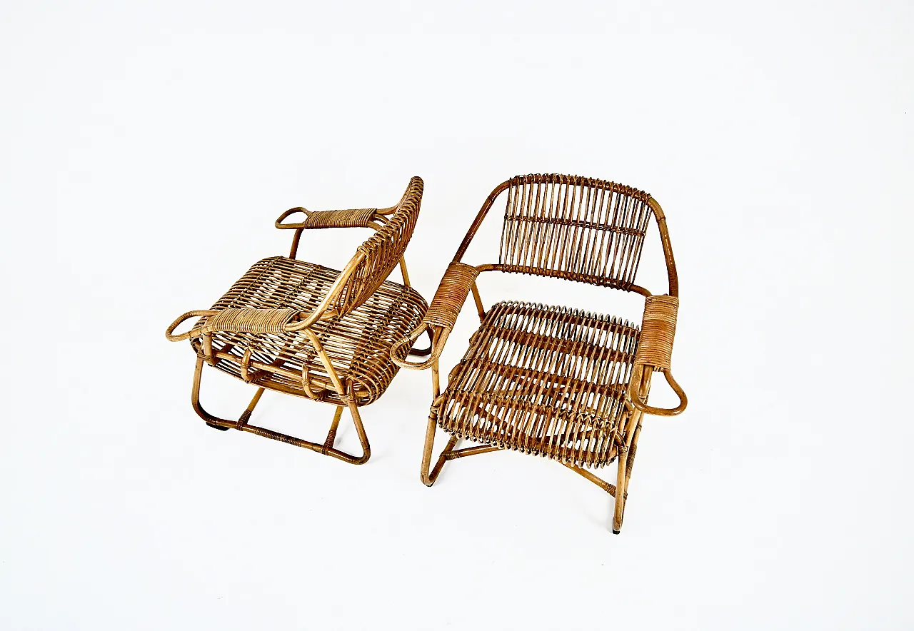 Le poltrone di rattan italiana, anni '60, set di 2 2