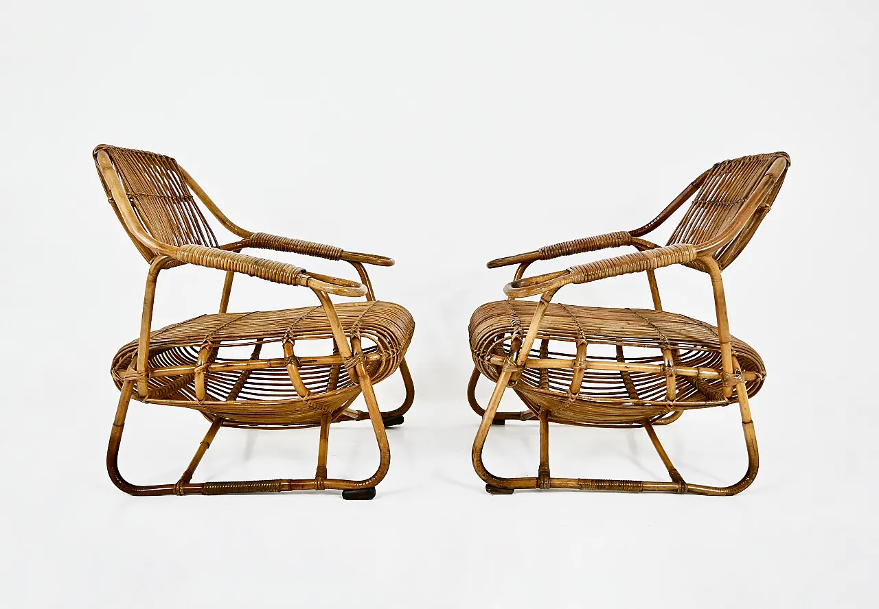 Le poltrone di rattan italiana, anni '60, set di 2 4