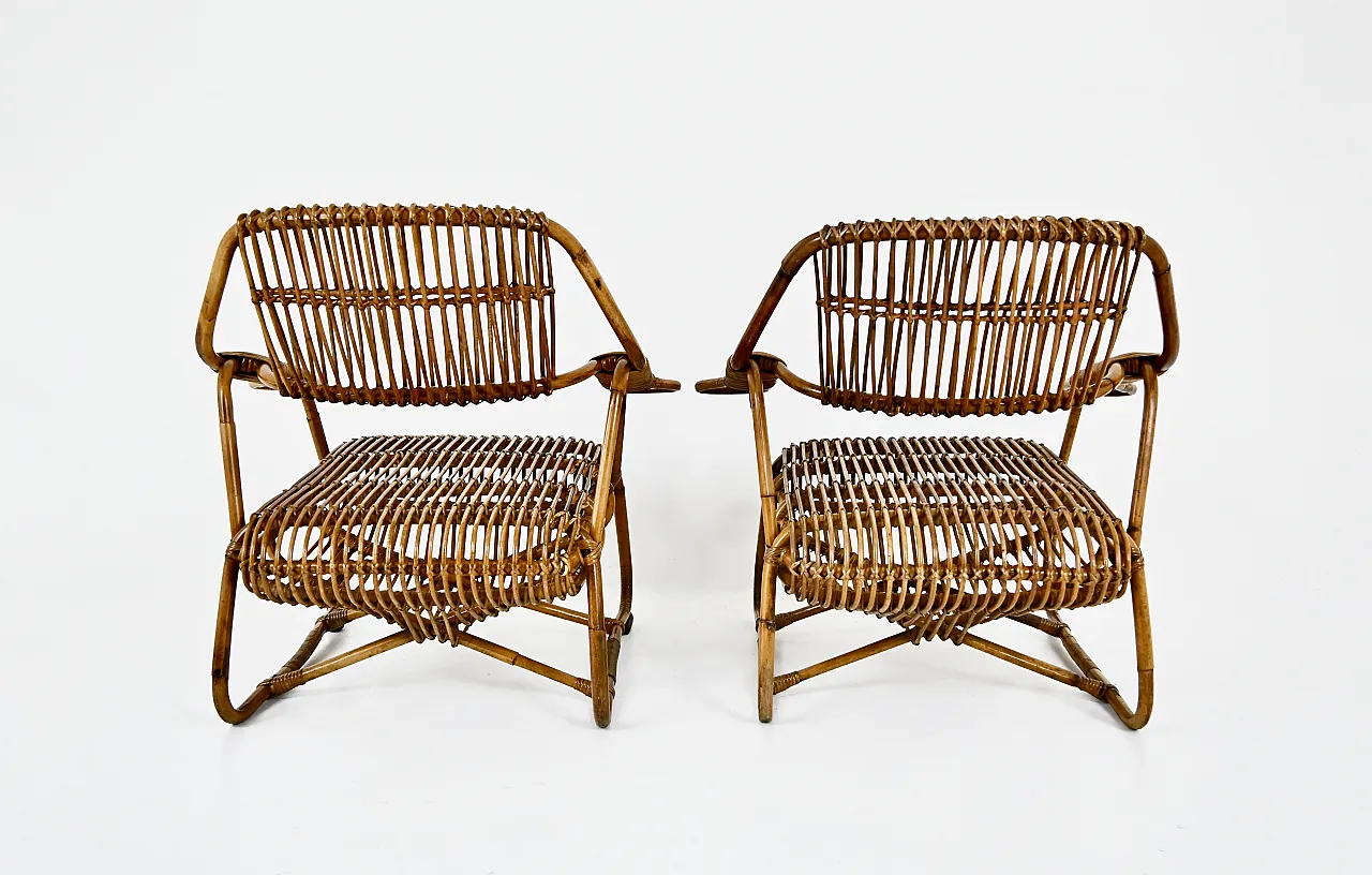Le poltrone di rattan italiana, anni '60, set di 2 5