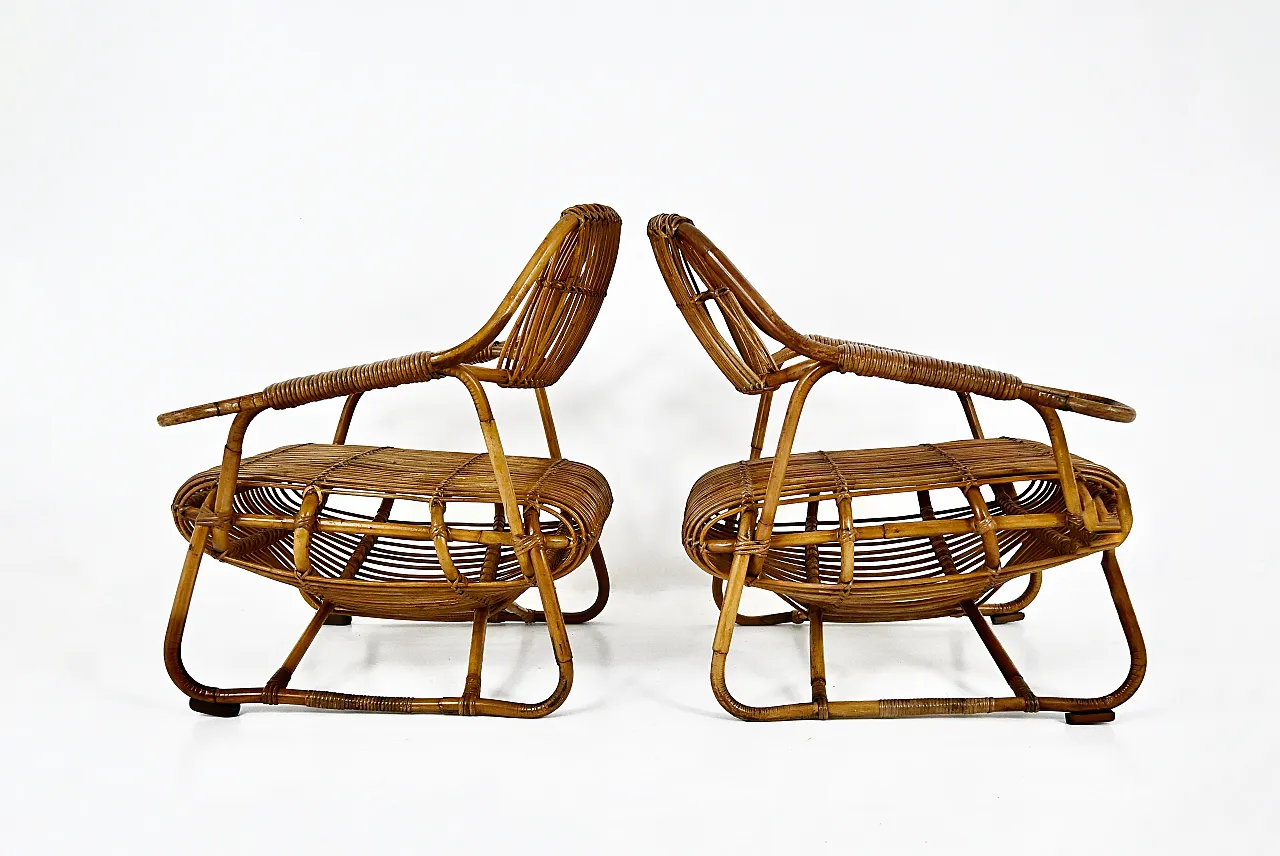 Le poltrone di rattan italiana, anni '60, set di 2 6