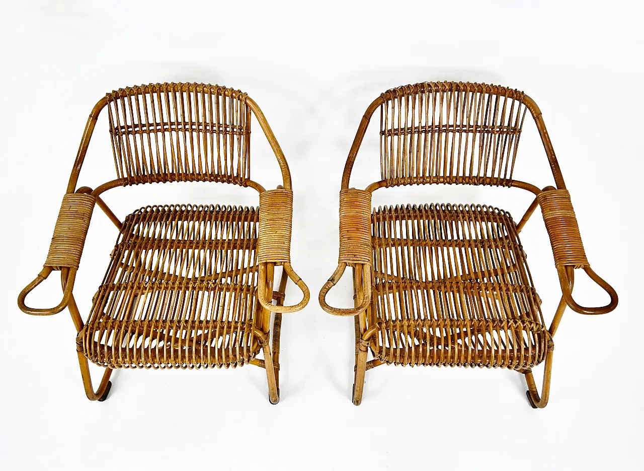 Le poltrone di rattan italiana, anni '60, set di 2 7