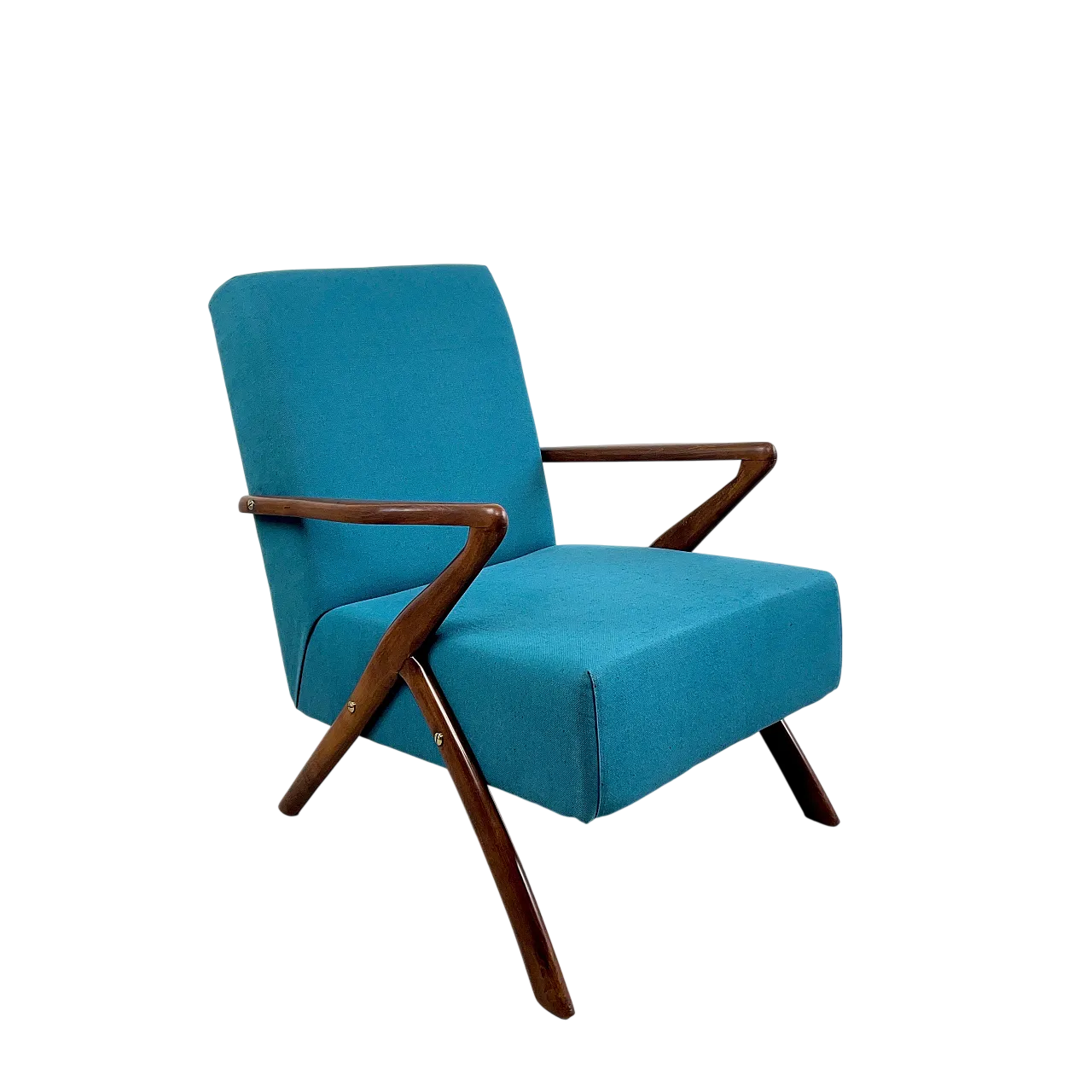 Restored turquoise blue armchair, Italy 1950s 12