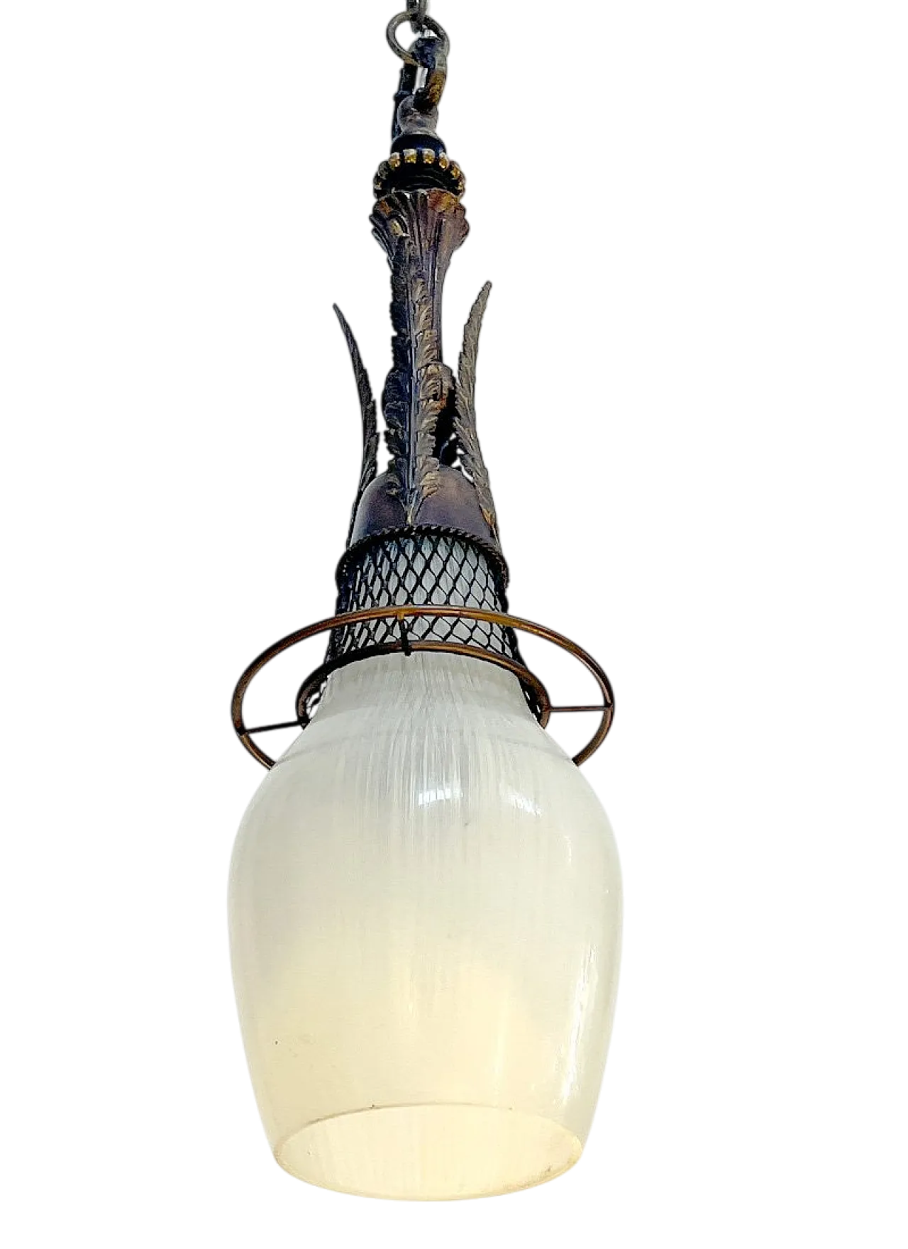 Pendant in Bronze, Brass and Glass, Holland, Early 1900s 8