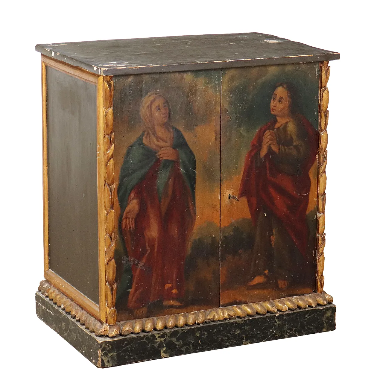 Credenza in stile eclettico in pioppo dipinto, '800 1