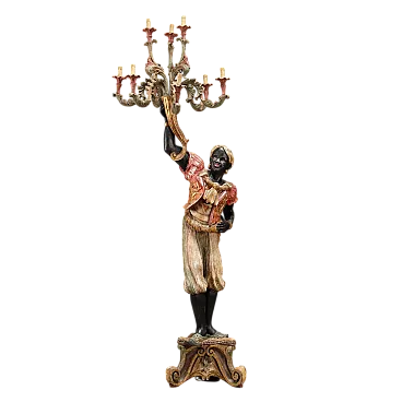 Candelabro in legno intagliato e ferro, 20th century