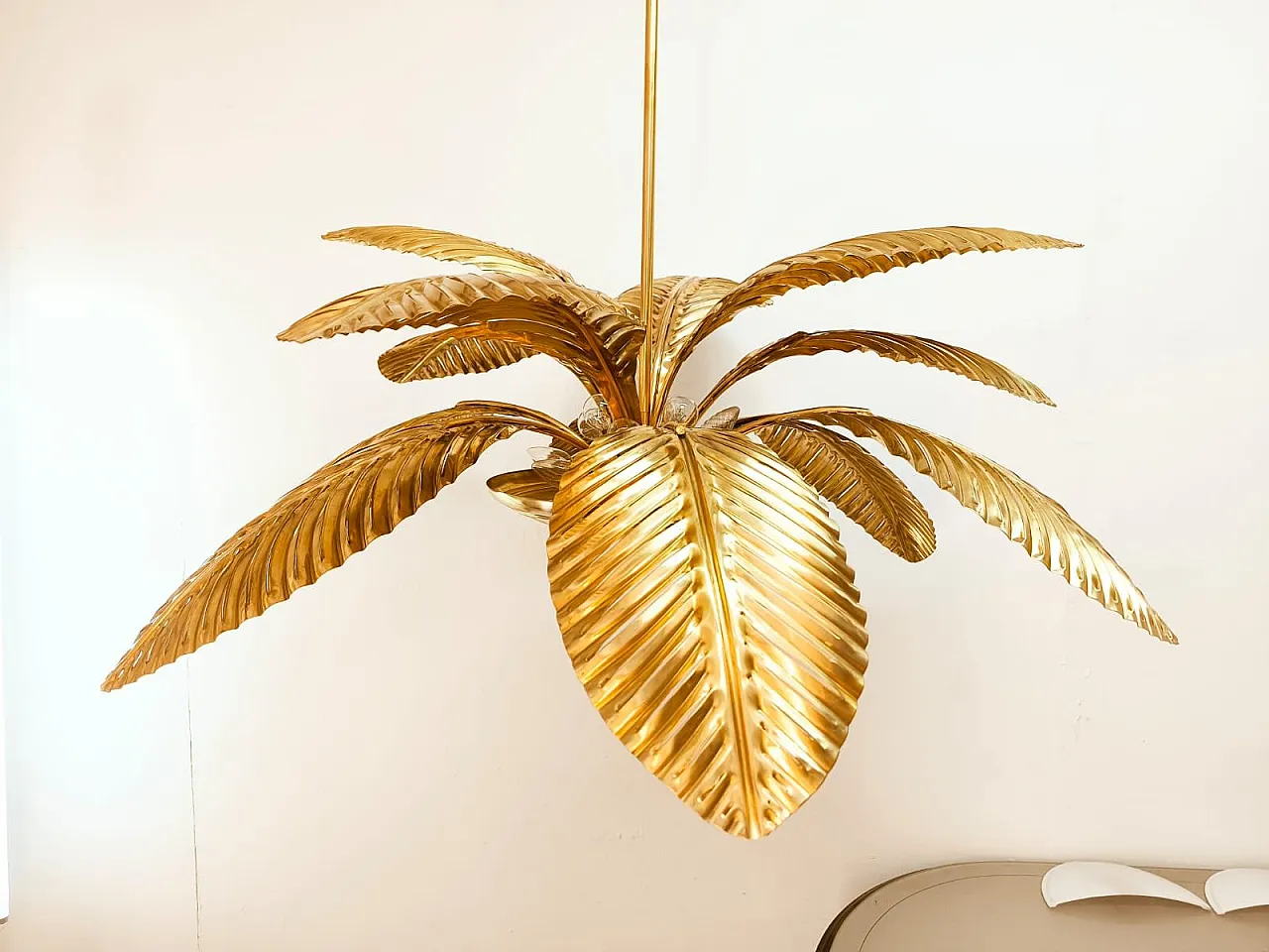 Lampada a sospensione a forma di palma in ottone, anni '60 11
