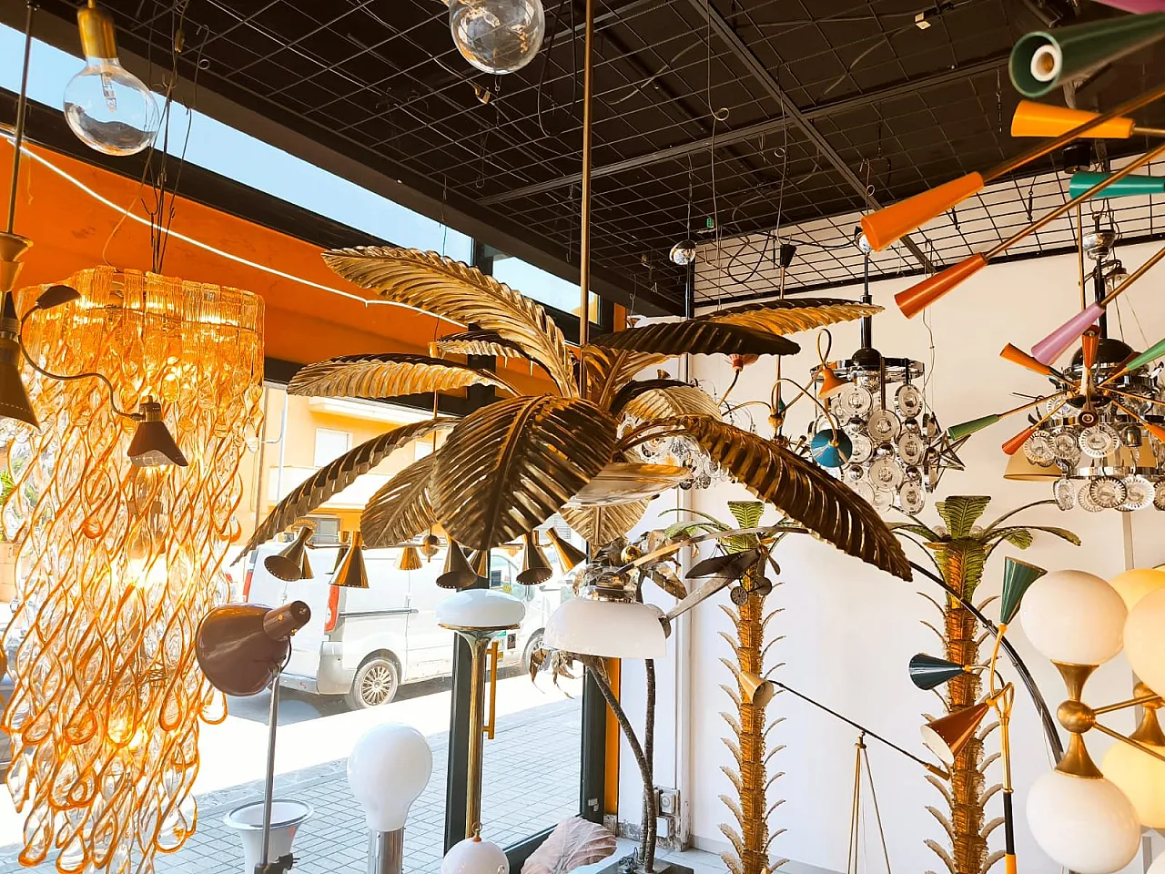 Lampada a sospensione a forma di palma in ottone, anni '60 14