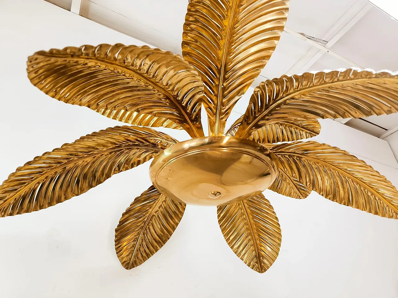 Lampada a sospensione a forma di palma in ottone, anni '60 21