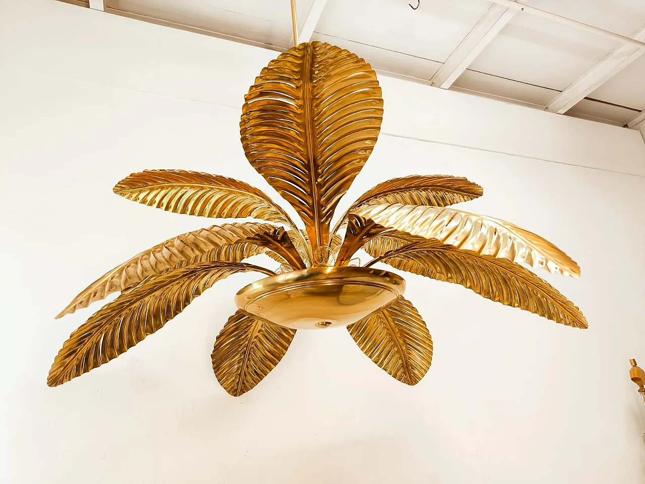 Lampada a sospensione a forma di palma in ottone, anni '60 22