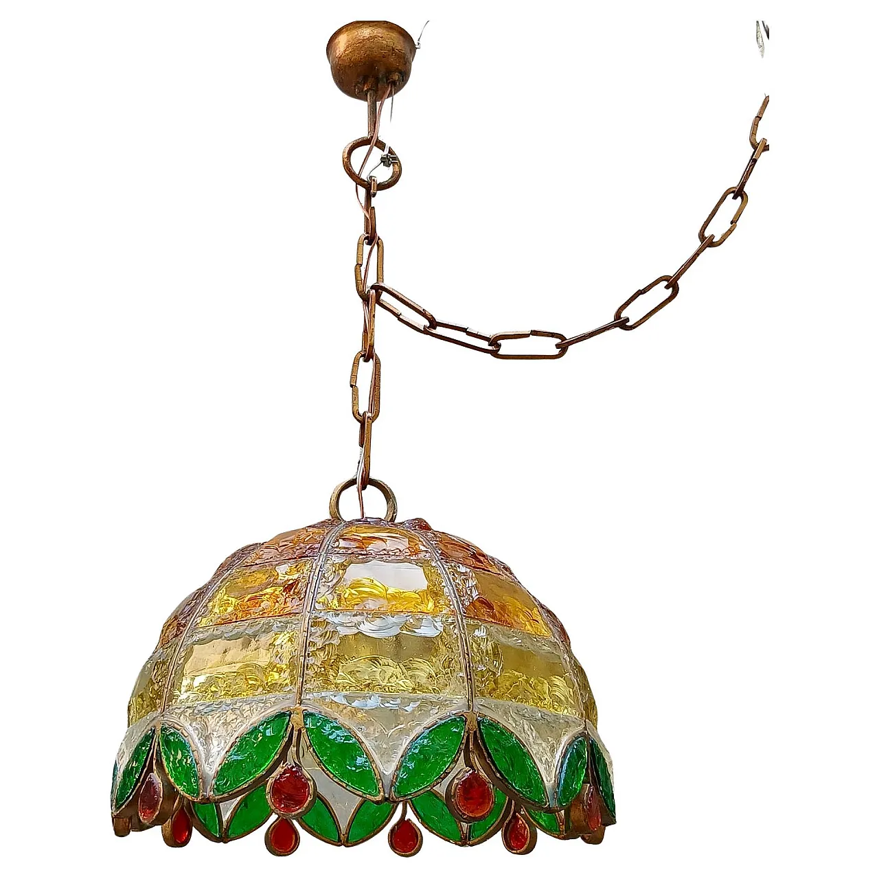 Chiselled iron and glass chandelier by Poliarte, 1960s 1