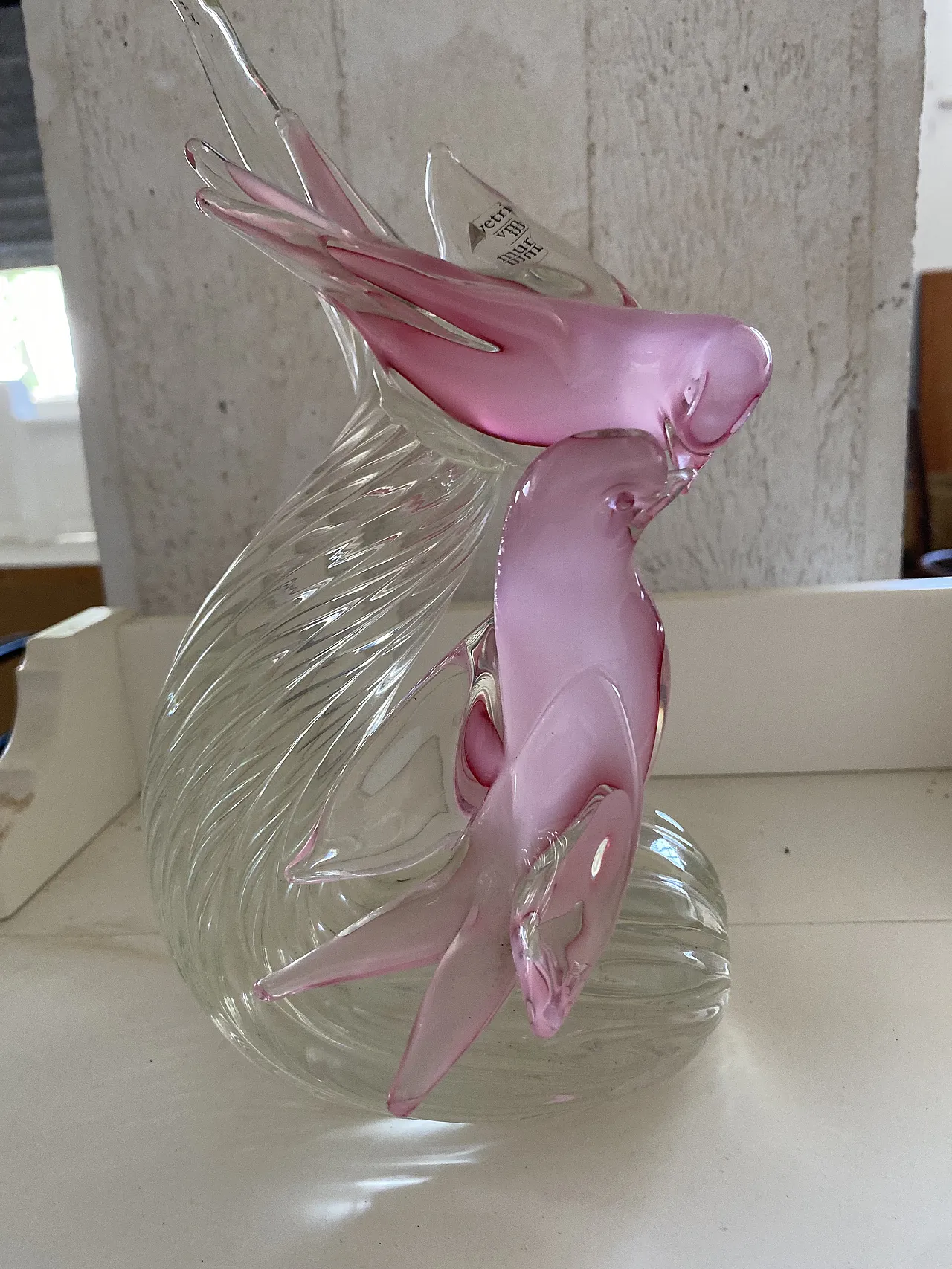 Scultura in vetro di Murano di Uccelli, rosa e trasparente, anni '70 1